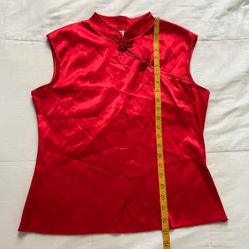 Y2K Geri C NYC Red silky chinoiserie sleeveless top Size M