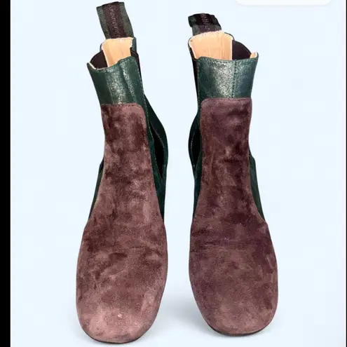 Maliparmi Women’s Brown Green Suede Boots Size 7 Italy Low Heel Ankle Booties