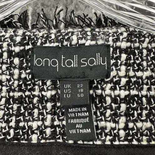Long Tall Sally Tweed Fringe Coat Jacket Cotton Wool Blend Preppy Office Size 18 Black