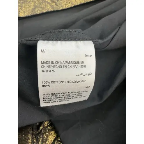 INC Womans Medium Casual Shine Black Bronze Shimmer Long Sleeve Button Blouse