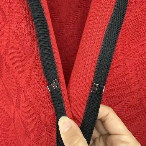 Ming Wang Womens Red Knit Cardigan Size 2X Black Trim Shoulder Pads Holiday