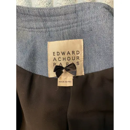 EDWARD ACHOUR PARIS Tweed Chain Trim Blazer Light Blue Trim Gold Buttons size S Brown