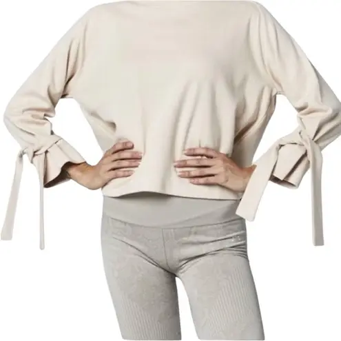 Varley OSPREY CROPPED TIE LONG SLEEVES CREW NECK IVORY WHITE SWEATSHIRT TOP XS