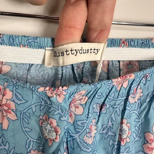 Bohemian Baby Blue Floral Paisley Flare Pants Resortwear Festival Junior's M Size undefined