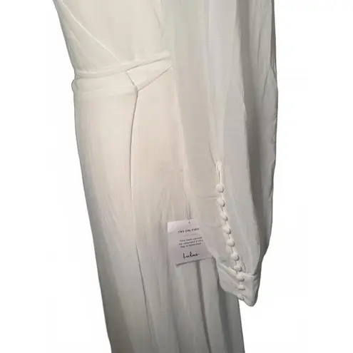 New Lulus Long Sleeve White Wrap Maxi Dress with Button Sleeve Details, Large