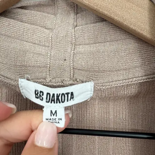 BB Dakota  Ribbed Knit Duster Cardigan Tan Brown Open Front Pockets Long Sleeve M