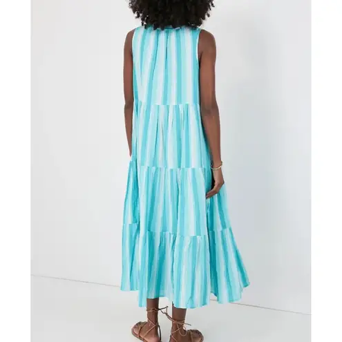 Tuckernuck Salty Paloma Tiered Maxi Dress L Blue White Striped Cotton Beach Boho