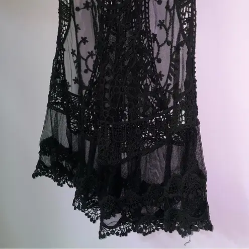 Solemio  M Tank Top Black Mesh Lace Eyelet Boho Swim Cover Sheer