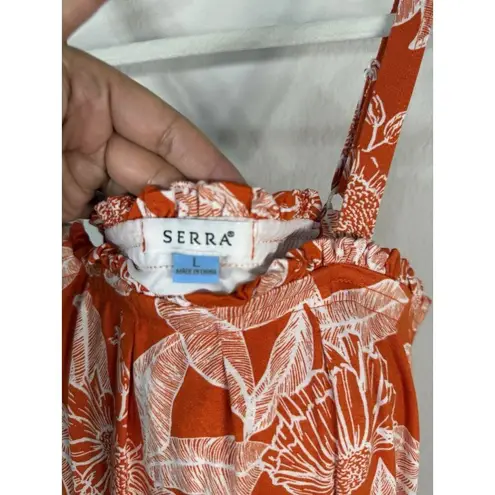 Serra Maxi Dress Sleeveless Coastal Tropical Print Orange Womens L Gauze Pockets