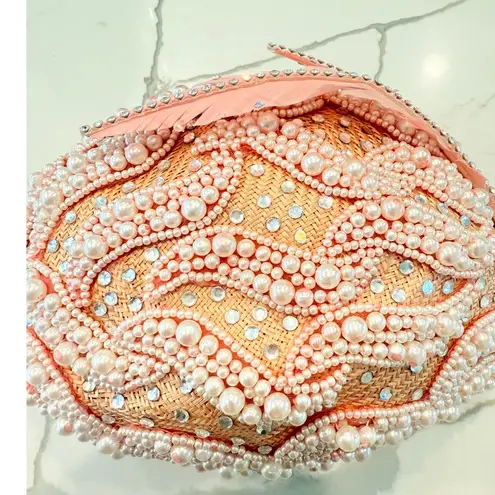 George Zamau'l Couture | Rare Vintage 1940s Pink Felt Rhinestone Feather Hat