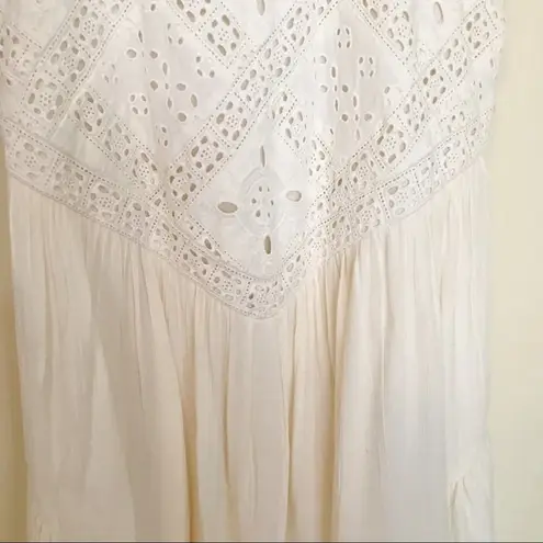 American Eagle Cream High Neck Flowy Crochet Lace Tiered Slip Mini Dress Boho M