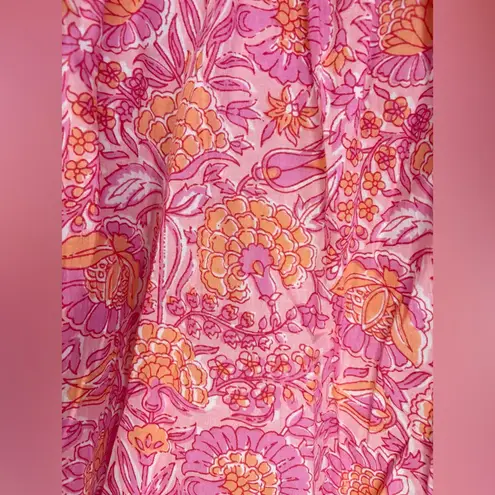 Mille Francesca Orange and Pink Floral Carnation Cotton Ruffle Top Size XS