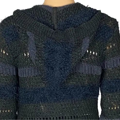 HOUSE OF HARLOW 1960 black & grey striped Hooded fuzzy open Duster ONE SIZE EUC