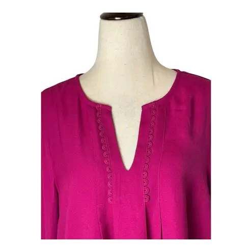 Collective Concepts Shirt Women XS Pink Balloon Sleeve V Neck Lace Detail Blouse