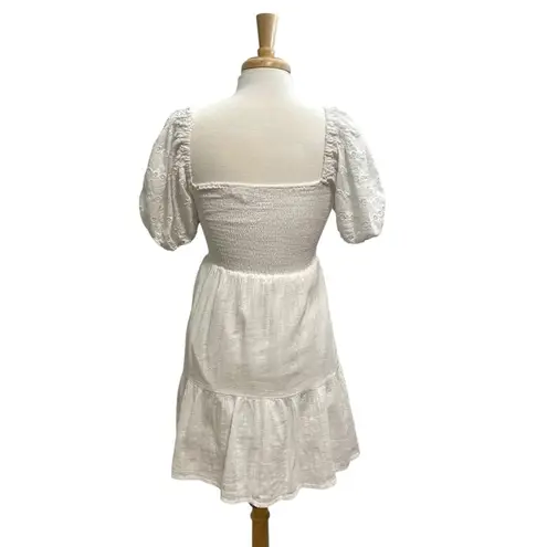 Heartloom Eyelet Puff Sleeve Smocked Tiered Ruffle Mini Dress White size Small