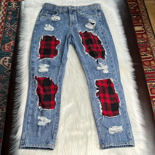 Carmar Red Flannel Patch Distressed Jeans Size 27