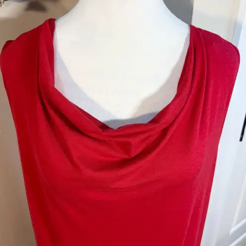 ACACIA Drape Front Bamboo Blend Asian Print Tee Shirt Swim Cover Dress ~Medium Red