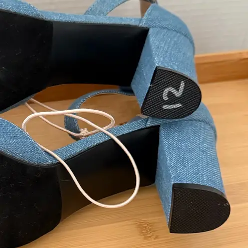 Blue Denim Chunky Block Heel Pumps Size 10 Y2K Streetstyle Ankle Strap Heels