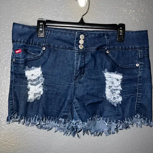 QQMY Women’s Distressed Denim Cutoff Shorts Size 17/18 Blue Fringe Hem