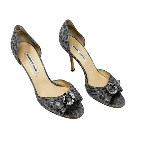 Manolo Blahnik Vintage Retro Gold Brocade Crystal Peep Toe Pump Sedaraby IT 40