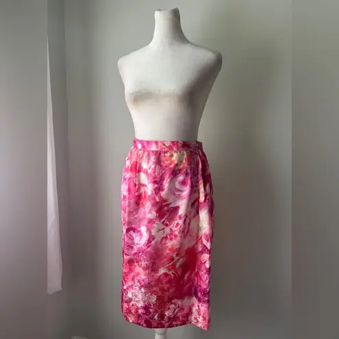 Vintage ‘90s Anne Crimmins for Umi Collections 100% Silk Floral Print Skirt Suit Pink Size 8