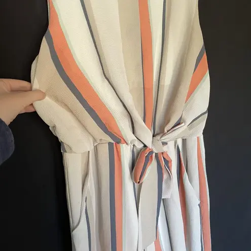 Luxology striped orange cream beige jumpsuit sleeveless pockets size 12 business