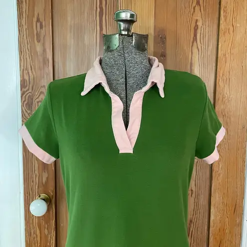 Julie Brown New York Preppy Tee Green w/ Pink Trimmed Polo Dress ~ Size Small