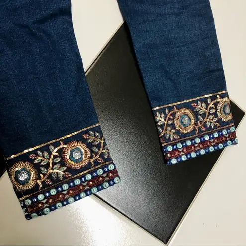 Desigual Y2K Bedazzled Embroidered Boyfriend Jeans Straight Leg Ankle Crop Boho