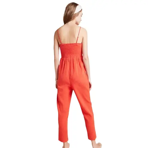 Anthropologie Saturday Sunday Red Isabel Tie Front Smocked Jumpsuit Size Medium