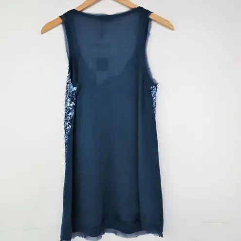 Magaschoni NEW Sequin Tank Top, Silk/wool blend, Blue, M