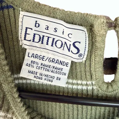 Basic Editions Sage Green Striped Ribbed Tank Top Size L Fits S/M Y2K 90s Size L