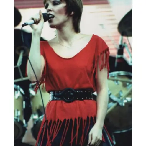 80s Vintage Waist Belt OS Black Stretch Leather Woven Snap Retro Punk Goth Vamp