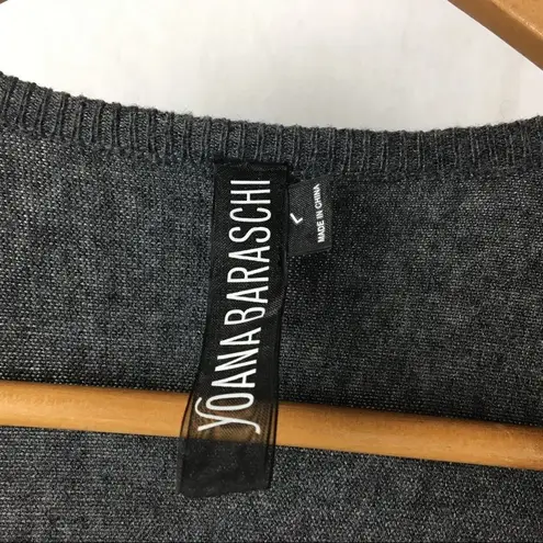 Yoana Baraschi Anthropologie Gray Fringe Open Knit Long Sleeve Sweater L