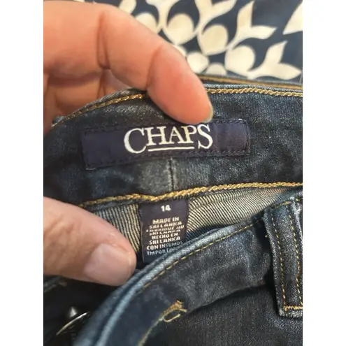 CHAPS  Womens Size 14 Blue Denim Capri Pants Stretch Shaping Modest Plus Size