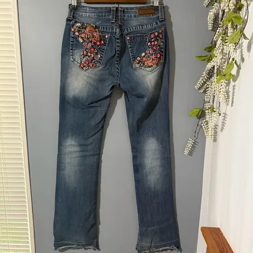 Grace in LA Flare Wide Leg Jeans with Embroidery Blue Size 26