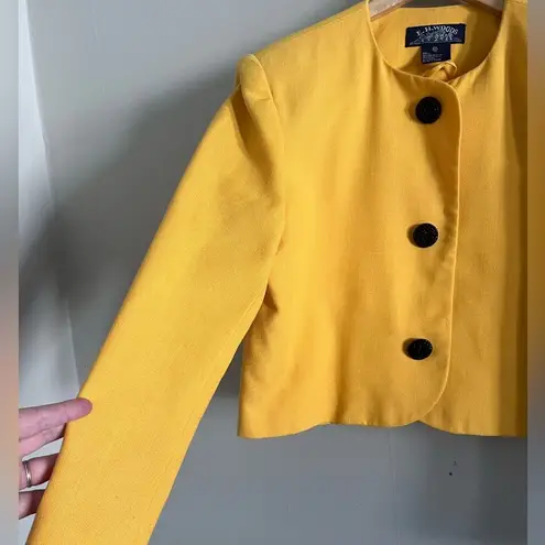 Vintage Mod Cropped Blazer Yellow Swing Jacket Statement Buttons Size 10