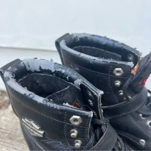 Y2K Harley Davidson Black Moto Lace Up Buckle Boots Size 9 Style 81024