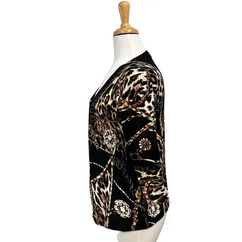 Boston Proper Cardigan Sz S Leopard Animal Chain Classy Maximalist Careerwear