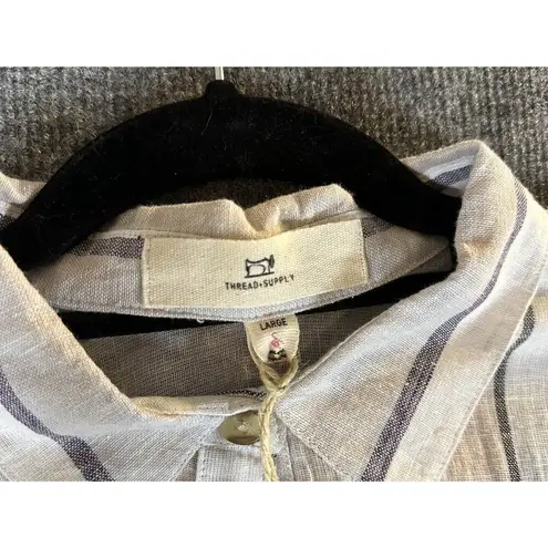 Thread & Supply Womens Button Up Top Size Large Yellow White Stripe Linen Blend