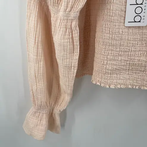 Bobi Blouse Large Smocked Bare Light Peach NWT Long Sleeve 100% Cotton Stretch