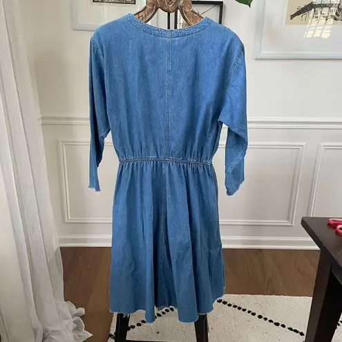 Coldwater Creek Vintage 90s Chambray Denim Dress Raw Hem Blue Small Petite