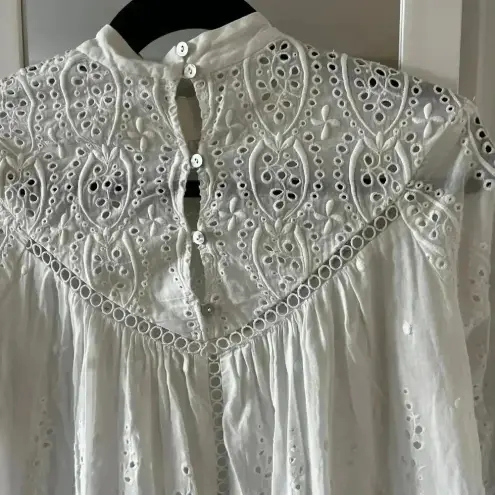 Zimmermann 725  White Cotton Broderie Anglaise Lace Cut Out Smocked Top Size 1