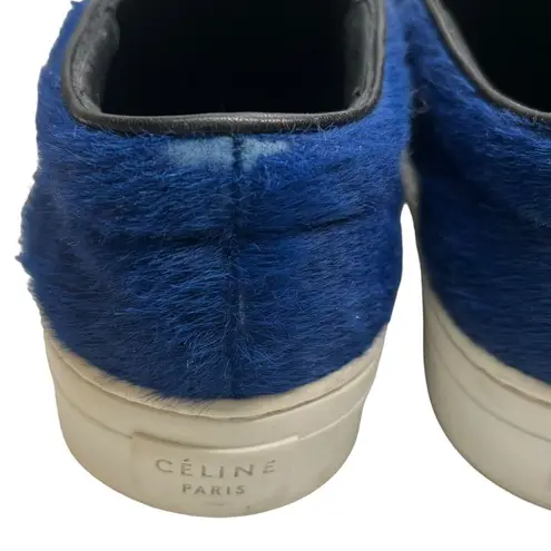 CELINE Pony Hair Slip On Sneakers Women’s Size 7.5 Blue Casual Flats