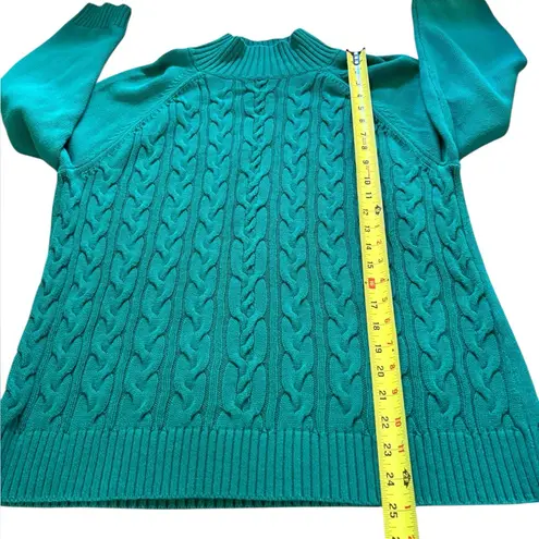 Karen Scott Green Cable Knit Sweater Cotton Mock Neck Womens Size XL