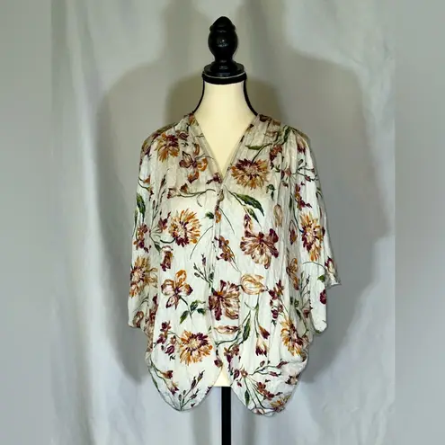 Style Rack LA • Women’s Open Kimono Shacket White Floral Dolman Batwing Sz. Sm