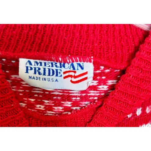 Vintage American Pride Heart Star Sweater Red White Acrylic USA Made 22W