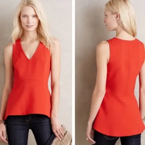 Anthropologie  Leifsdottir‎ Hara Peplum Top Red/Orange Sleeveless Size 0