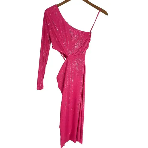 L'Agence L’Agence Christie Hot Pink Sequin One-Shoulder Cutout Sheath Dress Size 0