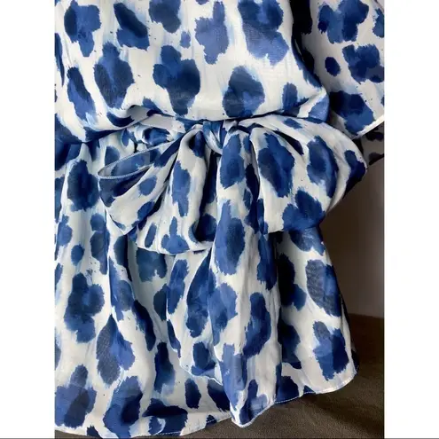 barney's new york Blue White Watercolor Polka Dot Spotted Blouse Top Size Small
