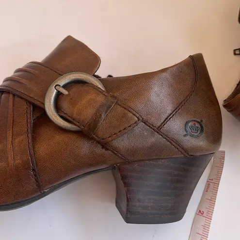 Born Nova Brown Burnished Leather Booties Straps Buckle Heel Western Women’s 7M Size 7